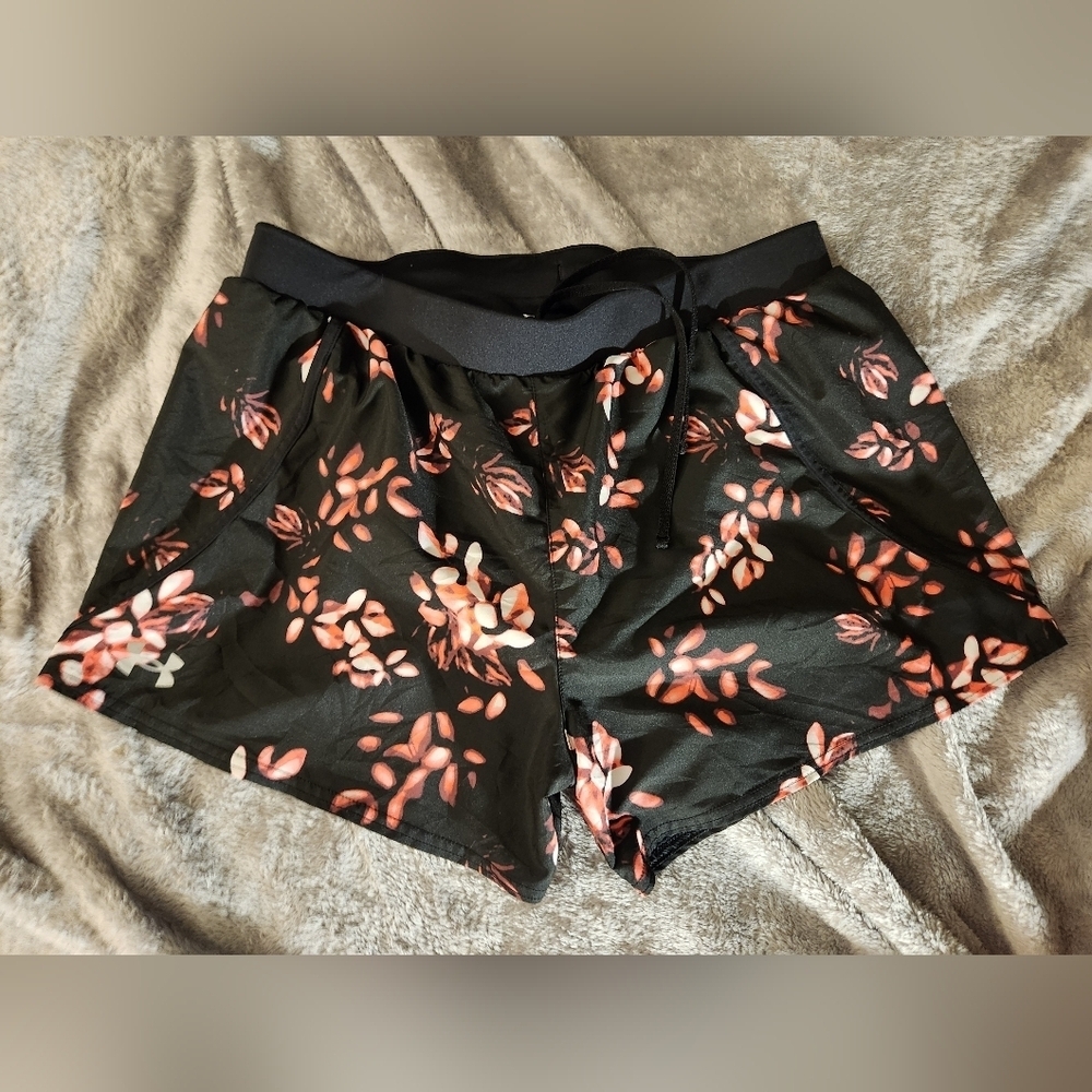 Under Armour Mileage 3.0 Running Shorts Black Hawaiian Floral Heatgear M Lined